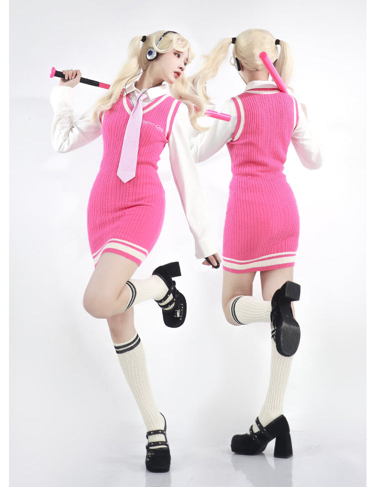 Get trendy with Pink Schoolgirl Jumper Dress Barbie Core Style - Dresses available at Peiliee Shop. Grab yours for $68 today!