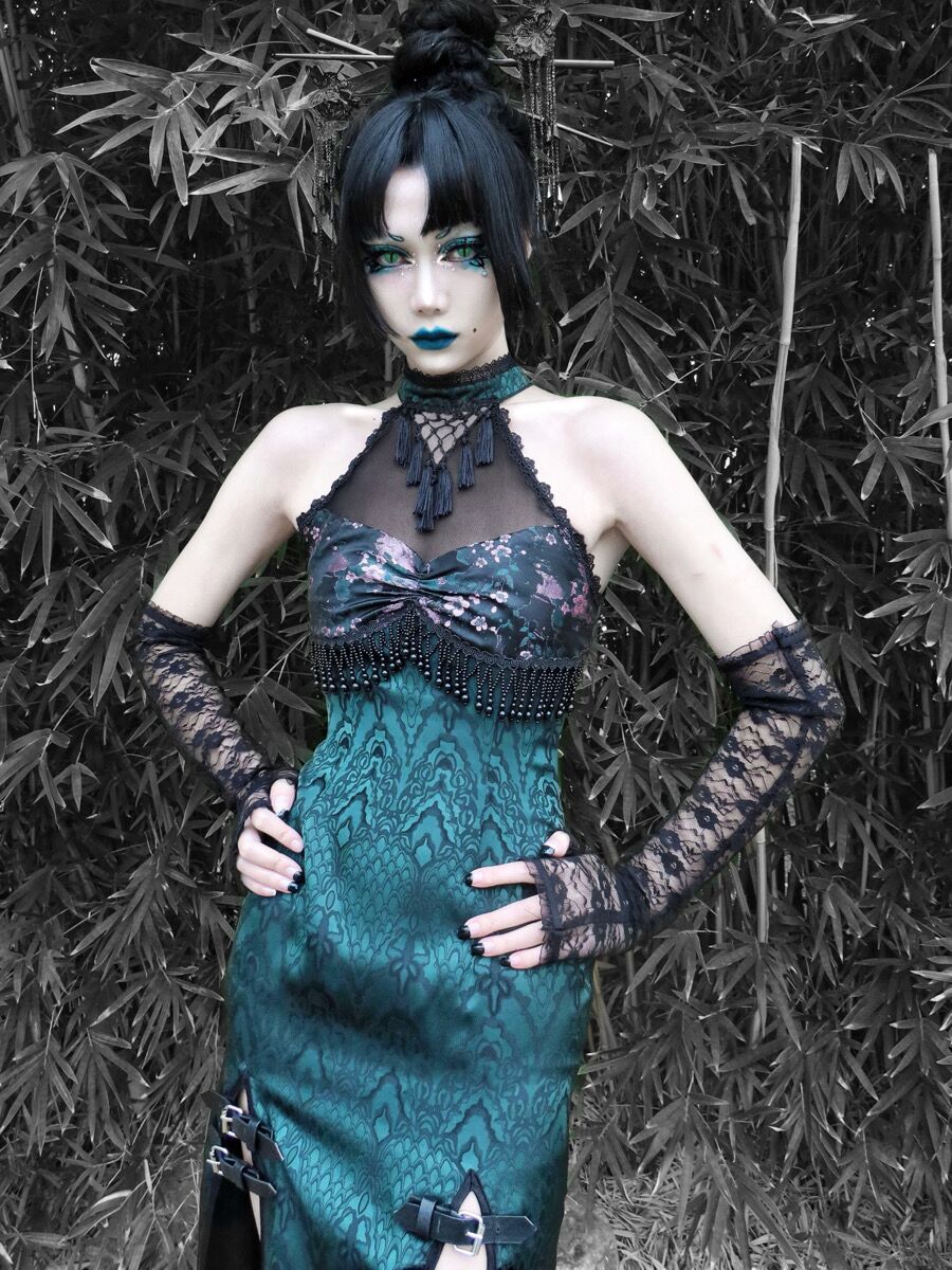 Get trendy with Evil Snake Qipao Style Slit Dress - Dresses available at Peiliee Shop. Grab yours for $59.90 today!