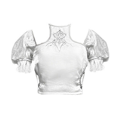 Get trendy with Silver Dragon Puff Sleeve Cutout Top - Clothing available at Peiliee Shop. Grab yours for $42 today!