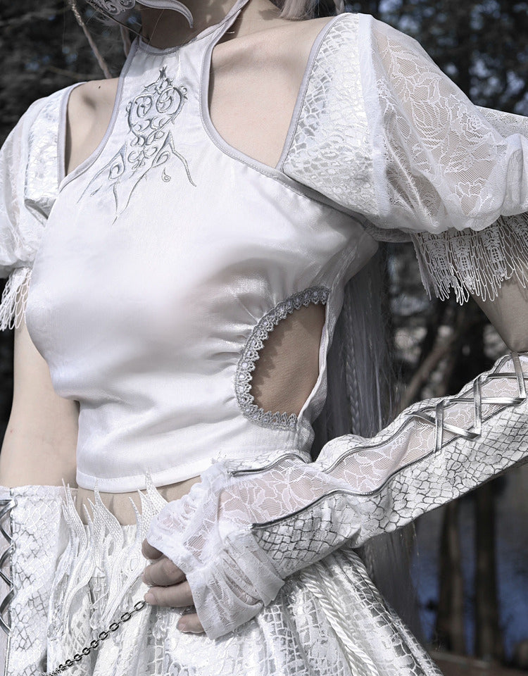 Silver Dragon Puff Sleeve Cutout Top - Premium Clothing from Blood Supply - Just $42.00! Shop now at Peiliee Shop