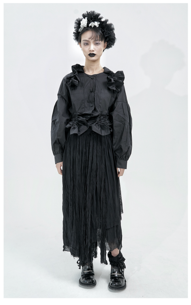 [Runway Couture] Black Rose Shirt and Skirt Set - Premium  from Mari Posa - Just $275.00! Shop now at Peiliee Shop
