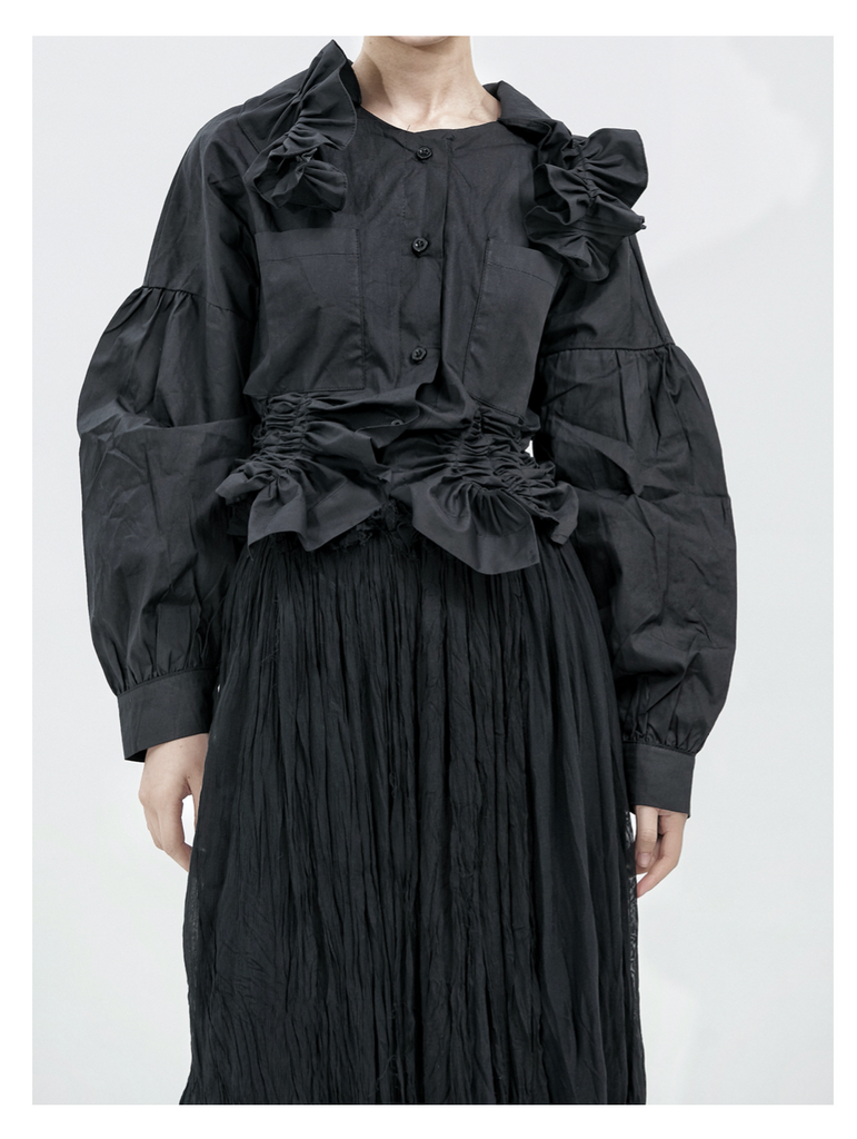 Get trendy with [Runway Couture] Black Rose Shirt and Skirt Set -  available at Peiliee Shop. Grab yours for $275 today!