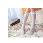 Get trendy with [Basic] Dolly Heart Lace Babydoll Below-knee Socks -  available at Peiliee Shop. Grab yours for $8 today!