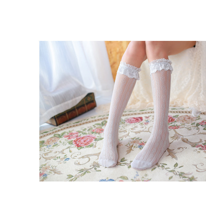 [Basic] Dolly Heart Lace Babydoll Below-knee Socks - Premium  from Peiliee Shop - Just $8.00! Shop now at Peiliee Shop