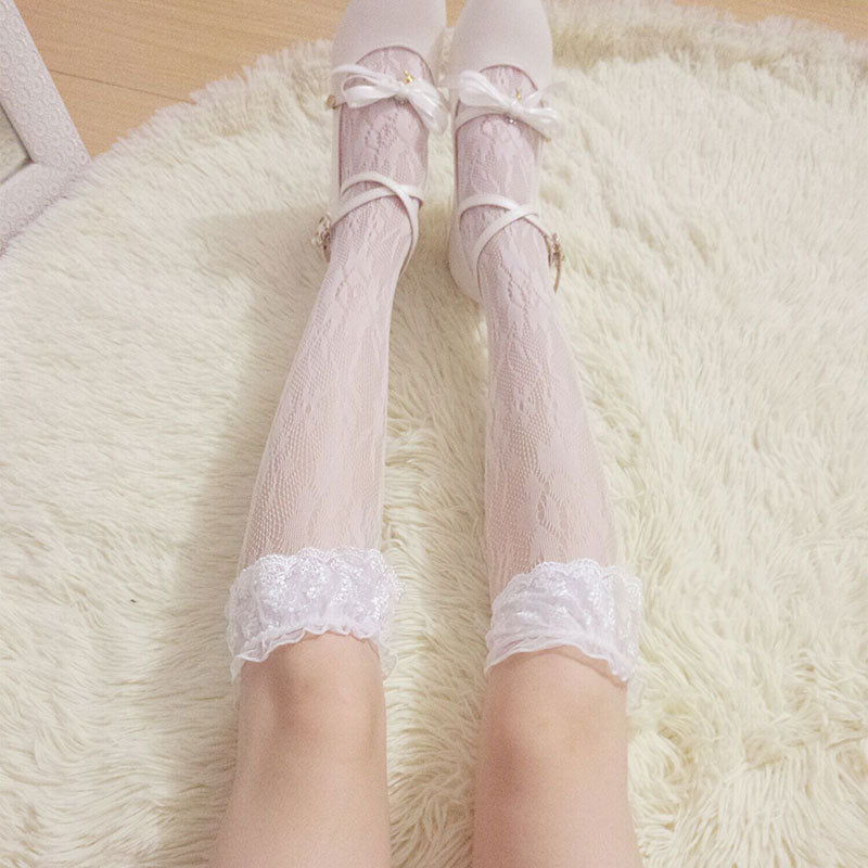 [Basic] Rose Fairy Lace Babydoll Below-knee Socks - Premium  from Peiliee Shop - Just $8.00! Shop now at Peiliee Shop