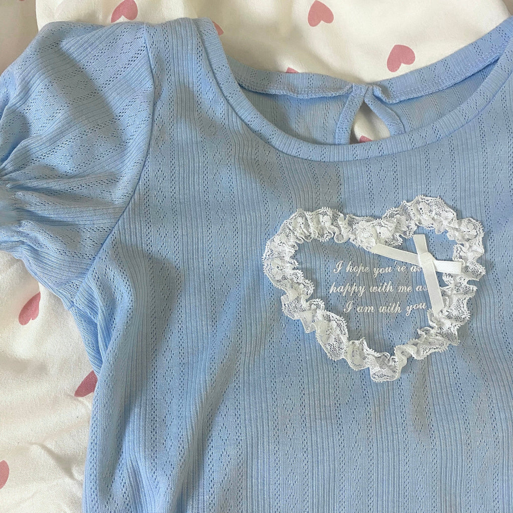 Get trendy with [Petite] I’m happy with you lace heart shirt - Shirt available at Peiliee Shop. Grab yours for $19.90 today!