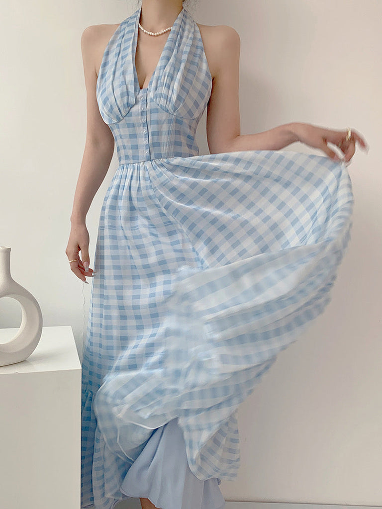 Get trendy with Blue memory gingham dress - Dresses available at Peiliee Shop. Grab yours for $36.80 today!