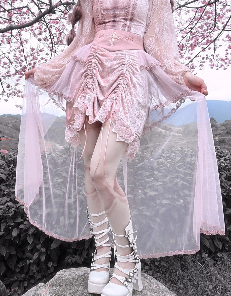 Get trendy with Sakura Dream Velvet Corset Top With Sleeves - Shirts & Tops available at Peiliee Shop. Grab yours for $55 today!
