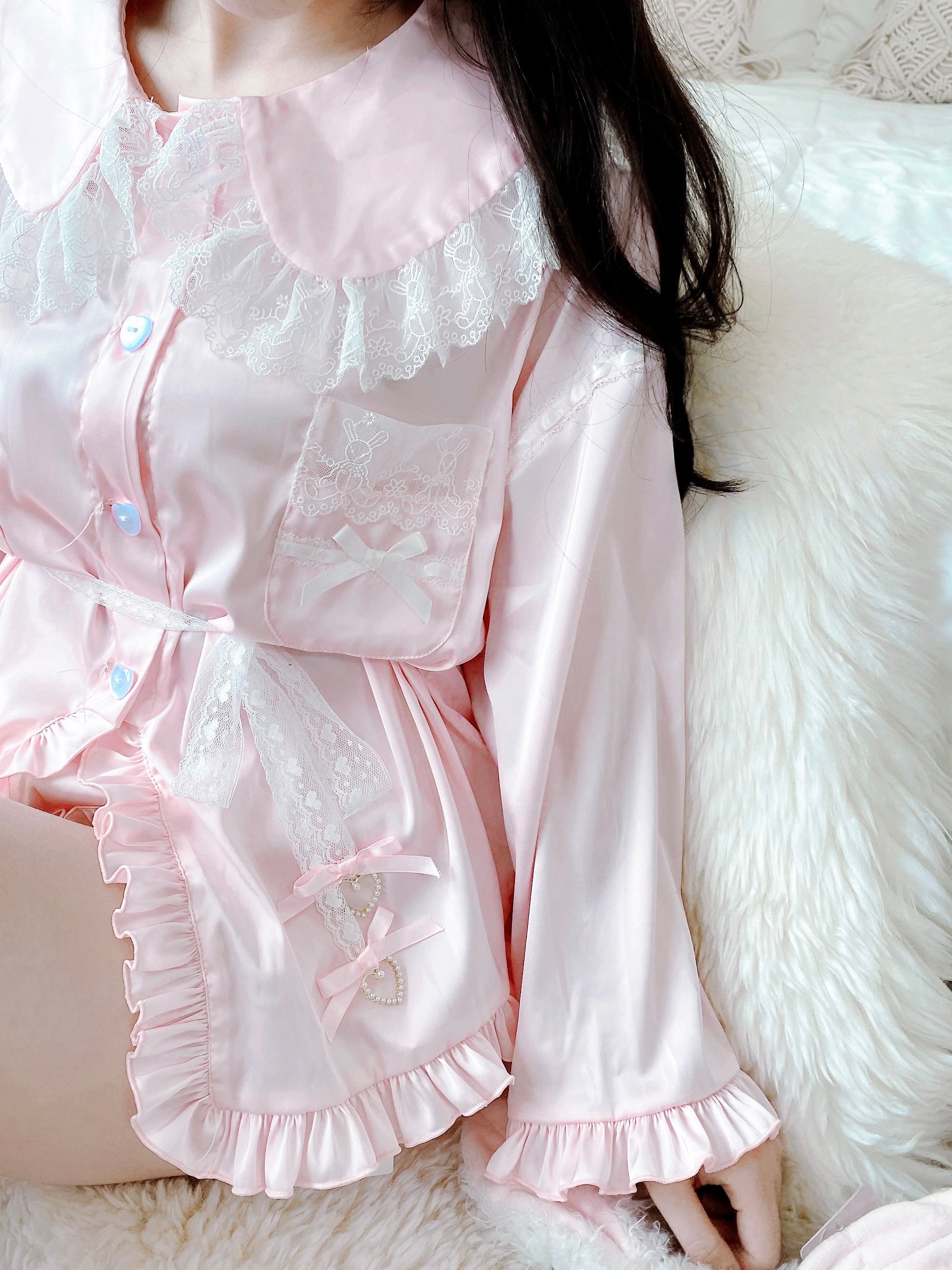 Get trendy with Angelic Rosé Satin Lounge wear set -  available at Peiliee Shop. Grab yours for $12 today!