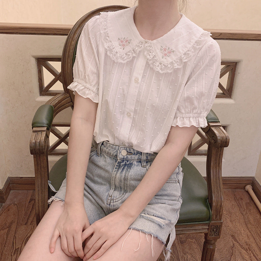 [Petite] Flowers and summer floral cotton shirt - Premium Shirt from RIBERRY - Just $23.50! Shop now at Peiliee Shop