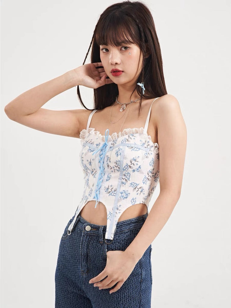 Get trendy with Floral Sea Corset Top (Brand Mummy Cat) - Crop Top available at Peiliee Shop. Grab yours for $29.90 today!