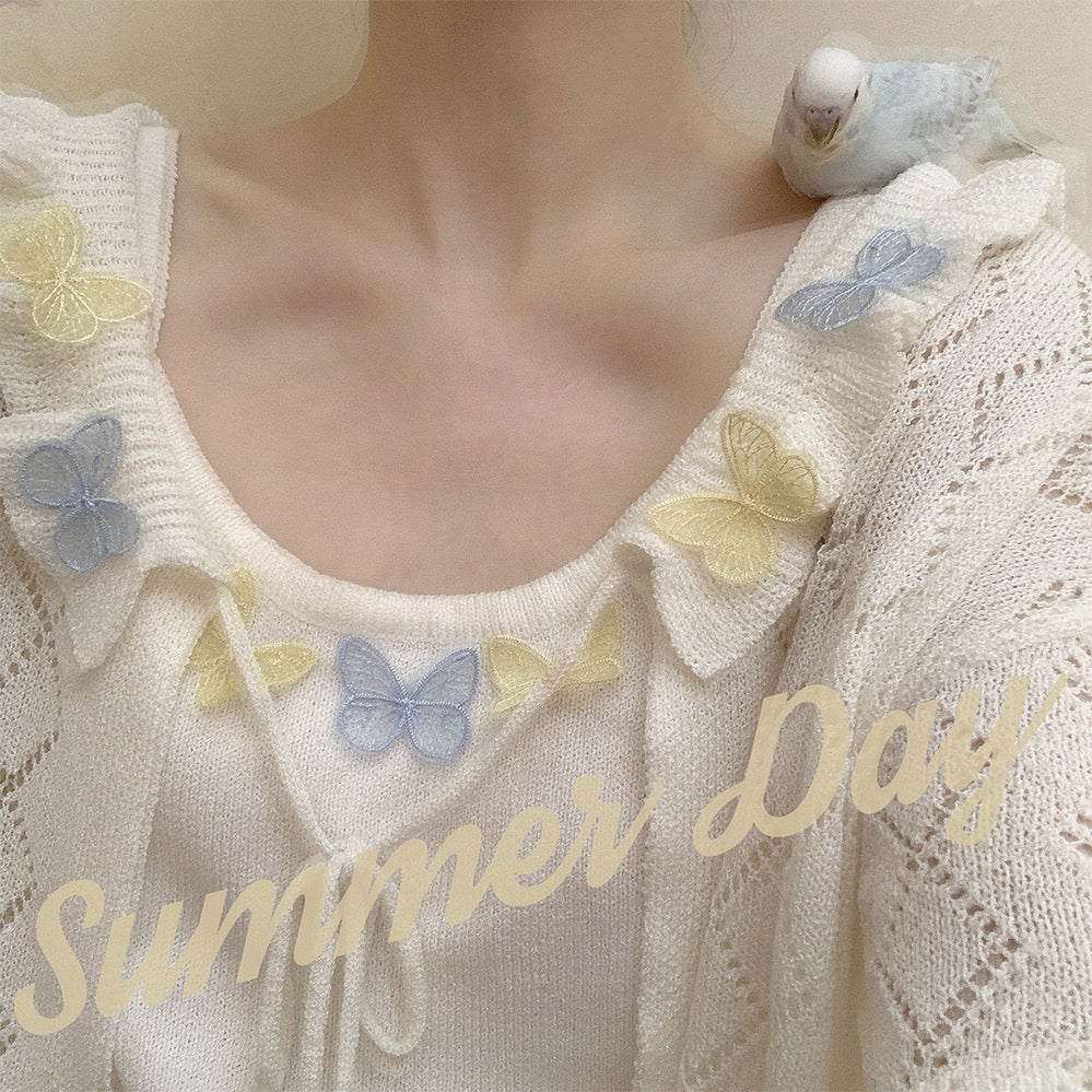 [Basic] Butterfly Aroma Cardigan Vest Top Set - Premium Cardigan from RIBERRY - Just $11.00! Shop now at Peiliee Shop