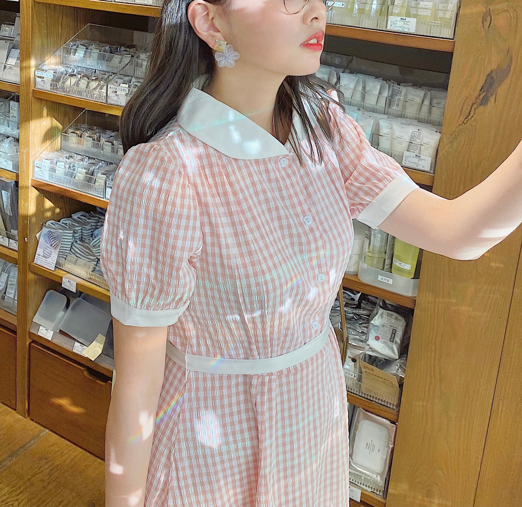 Get trendy with [Premium Selected] Arrived In Dream Land Gingham Dress (designer Rose Candy) -  available at Peiliee Shop. Grab yours for $45 today!