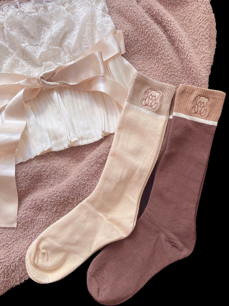 [Basic] Babydoll Teddy Bear Long Socks - Premium Socks from Basic - Just $9.50! Shop now at Peiliee Shop
