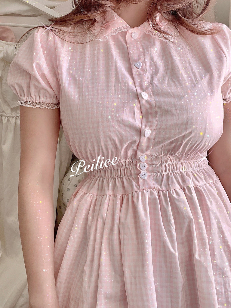 [Sweden warehouse] By Peiliee - Afternoon Tea At Tiffany Gingham Babydoll Mini Dress Lolita 1997 style - Premium  from Peiliee Shop - Just $55.00! Shop now at Peiliee Shop