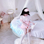 Get trendy with Angelic Rosé Satin Lounge wear set -  available at Peiliee Shop. Grab yours for $12 today!