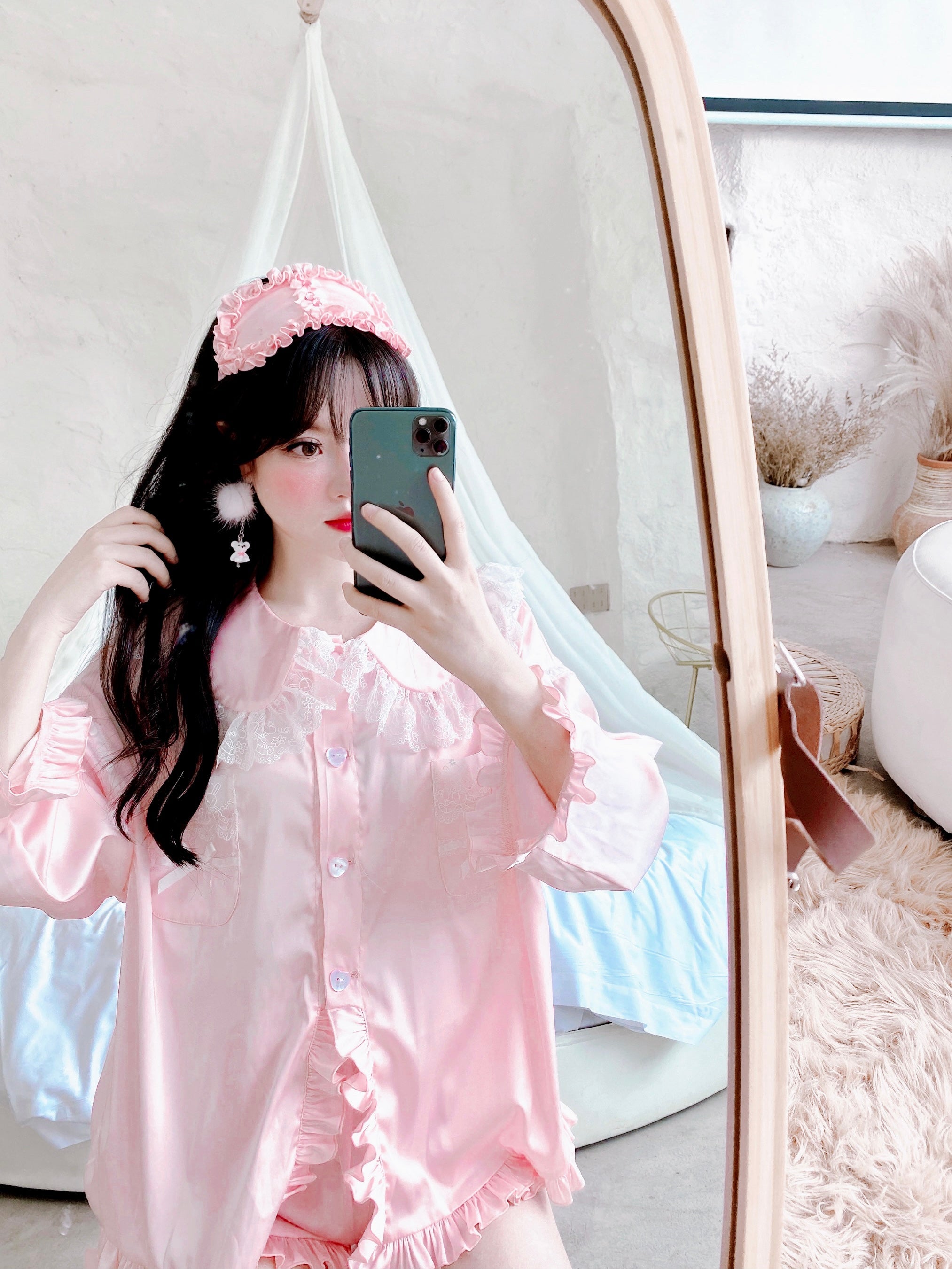Get trendy with Angelic Rosé Satin Lounge wear set -  available at Peiliee Shop. Grab yours for $12 today!