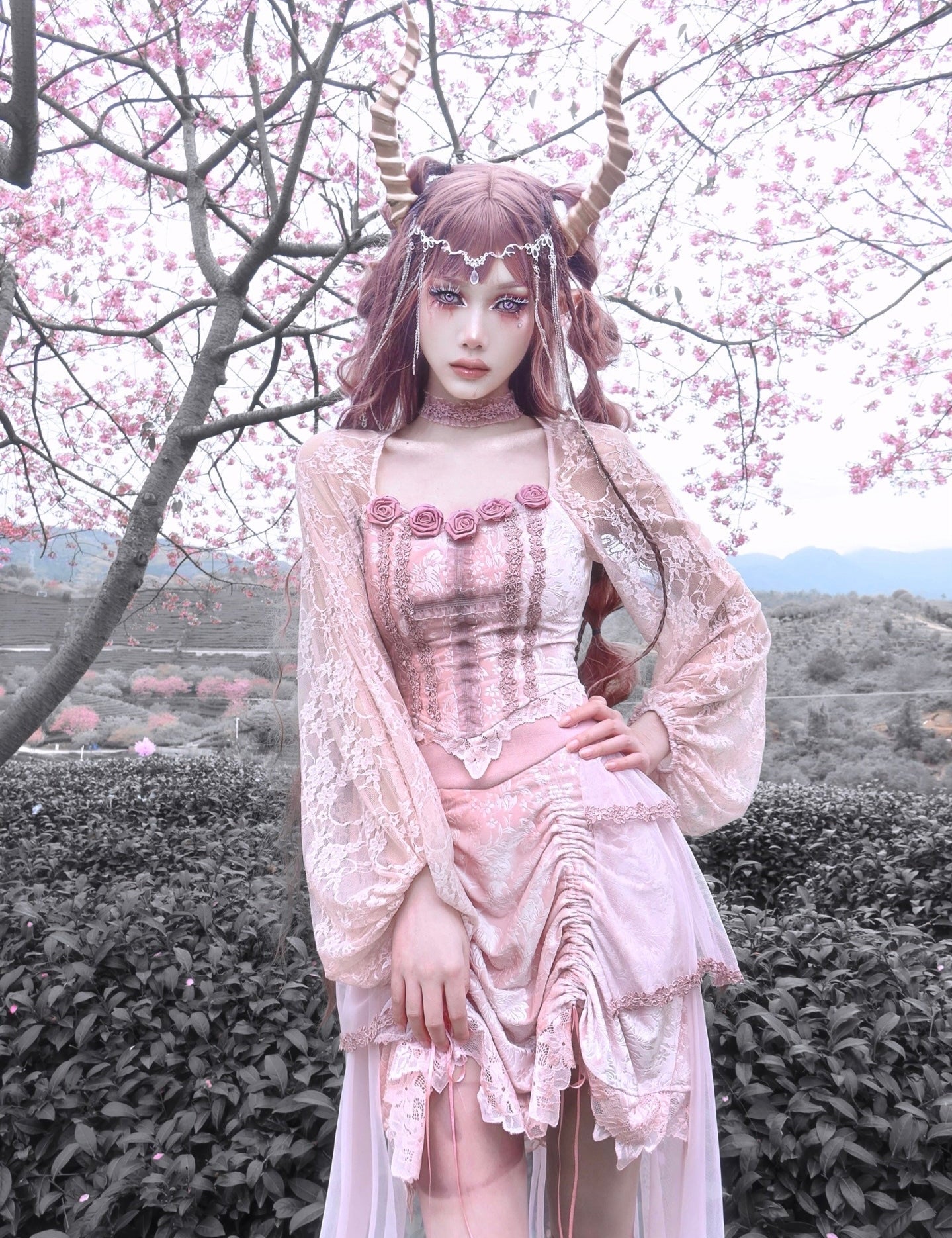 Get trendy with Sakura Dusk 3D Rose Corset top set - Shirts & Tops available at Peiliee Shop. Grab yours for $48.50 today!