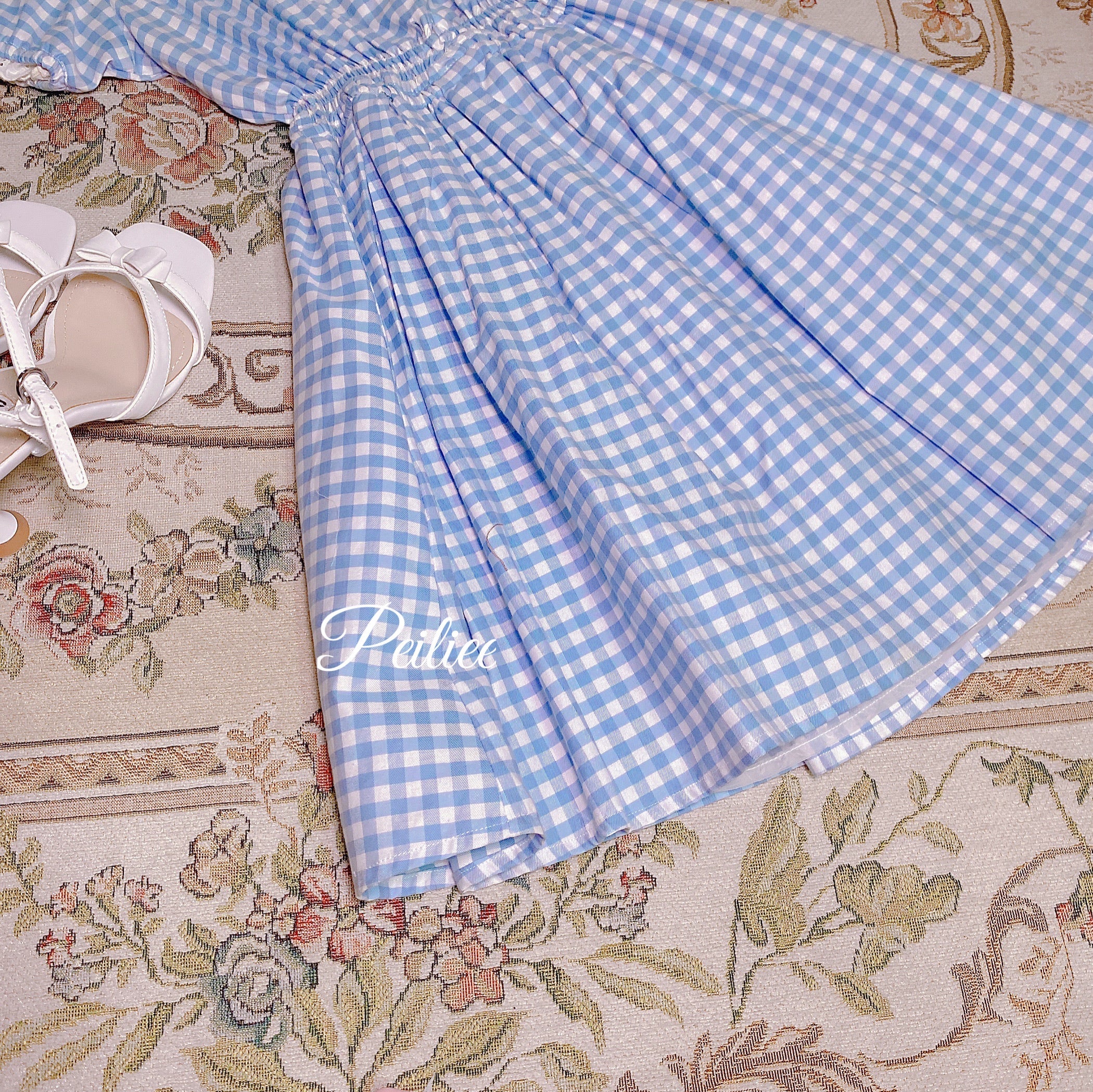 Get trendy with [Customized] Cloud Sailor Blue Gingham Babydoll Dress -  available at Peiliee Shop. Grab yours for $49.90 today!