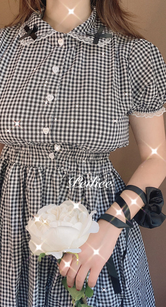 [By Peiliee] Afternoon Tea At Tiffany Gingham Babydoll Mini Dress Lolita 1997 style - Premium  from Peiliee Shop - Just $49.90! Shop now at Peiliee Shop