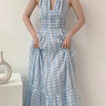 Get trendy with Blue memory gingham dress - Dresses available at Peiliee Shop. Grab yours for $36.80 today!