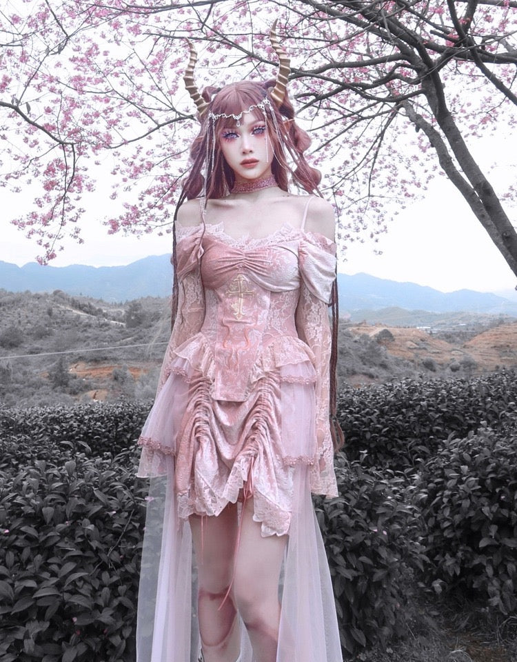 Get trendy with Sakura Dream Velvet Corset Top With Sleeves - Shirts & Tops available at Peiliee Shop. Grab yours for $55 today!