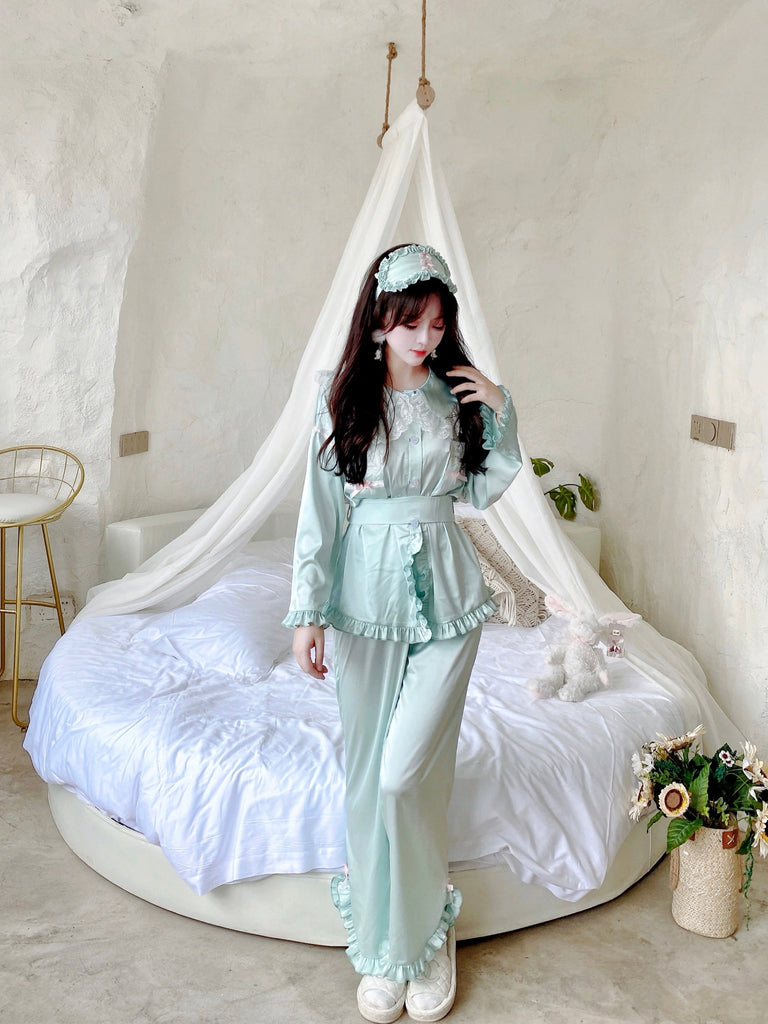 Get trendy with Angelic Mint Satin Lounge wear set -  available at Peiliee Shop. Grab yours for $15 today!
