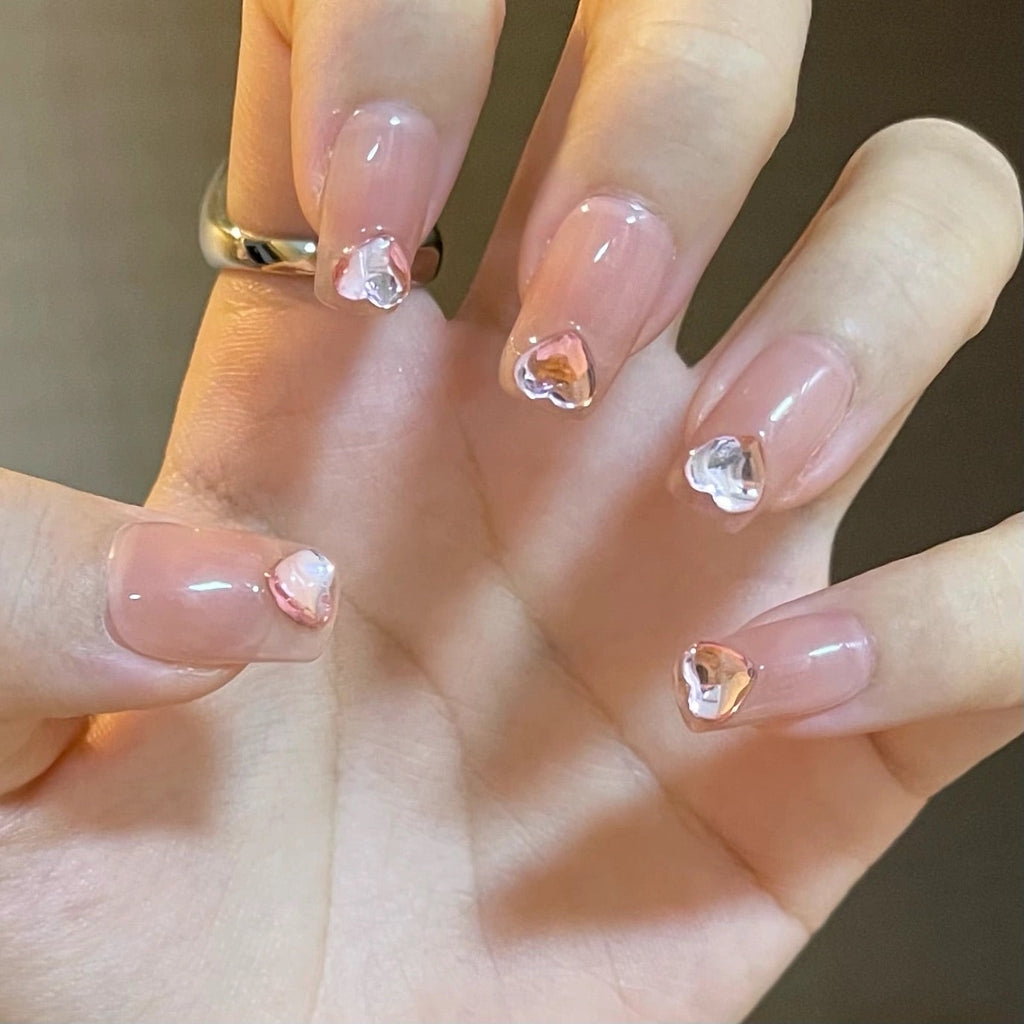 Get trendy with Crystal Heart sticky Nails Set - Nails available at Peiliee Shop. Grab yours for $11.50 today!