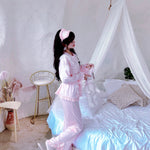 Get trendy with Angelic Rosé Satin Lounge wear set -  available at Peiliee Shop. Grab yours for $12 today!