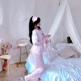 Get trendy with Angelic Rosé Satin Lounge wear set -  available at Peiliee Shop. Grab yours for $12 today!