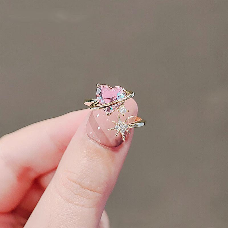Crystal Heart Ring Pink