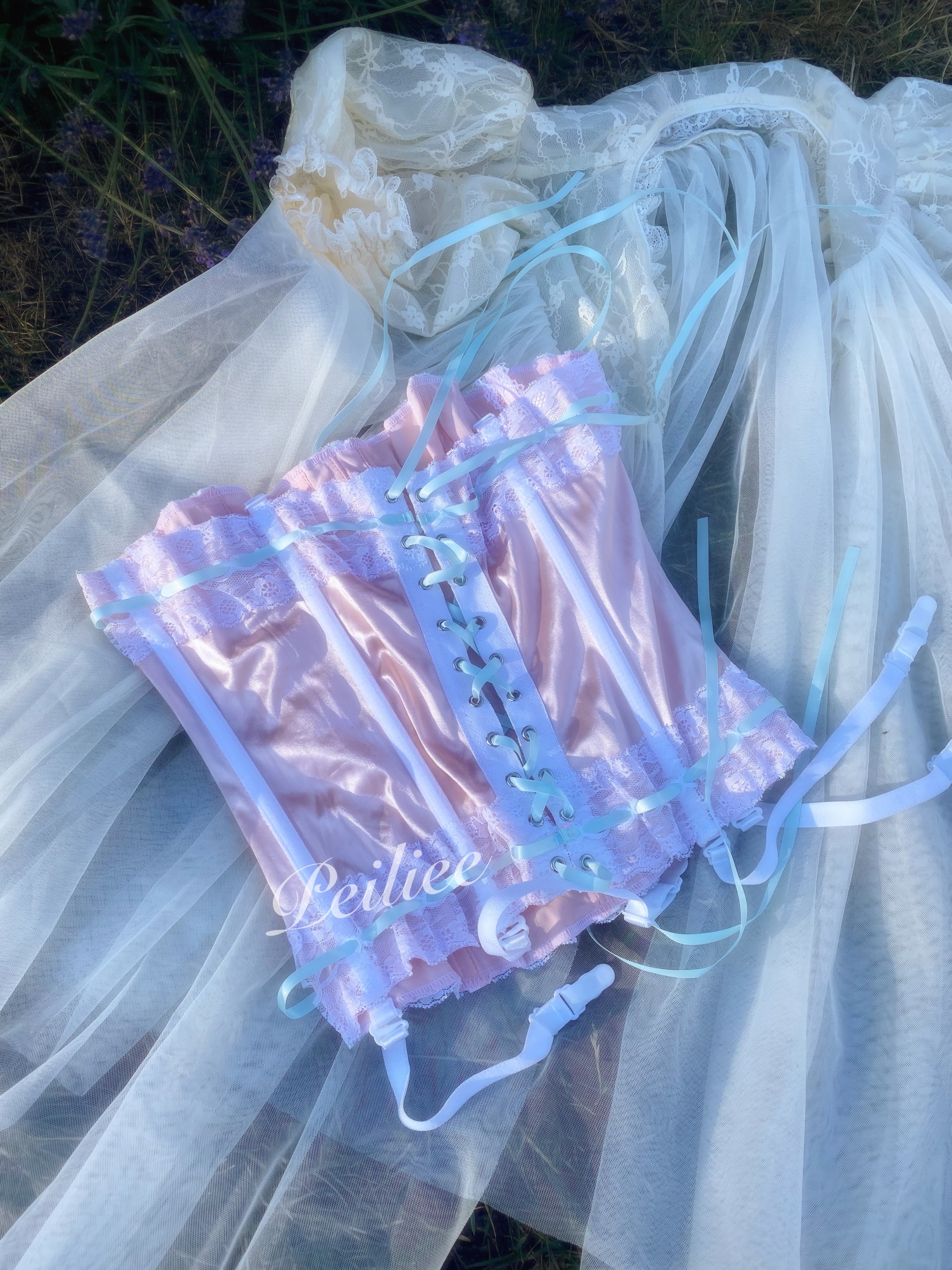 Get trendy with [Sweden] Lavender Dreams Handmade Satin Corset -  available at Peiliee Shop. Grab yours for $59.90 today!
