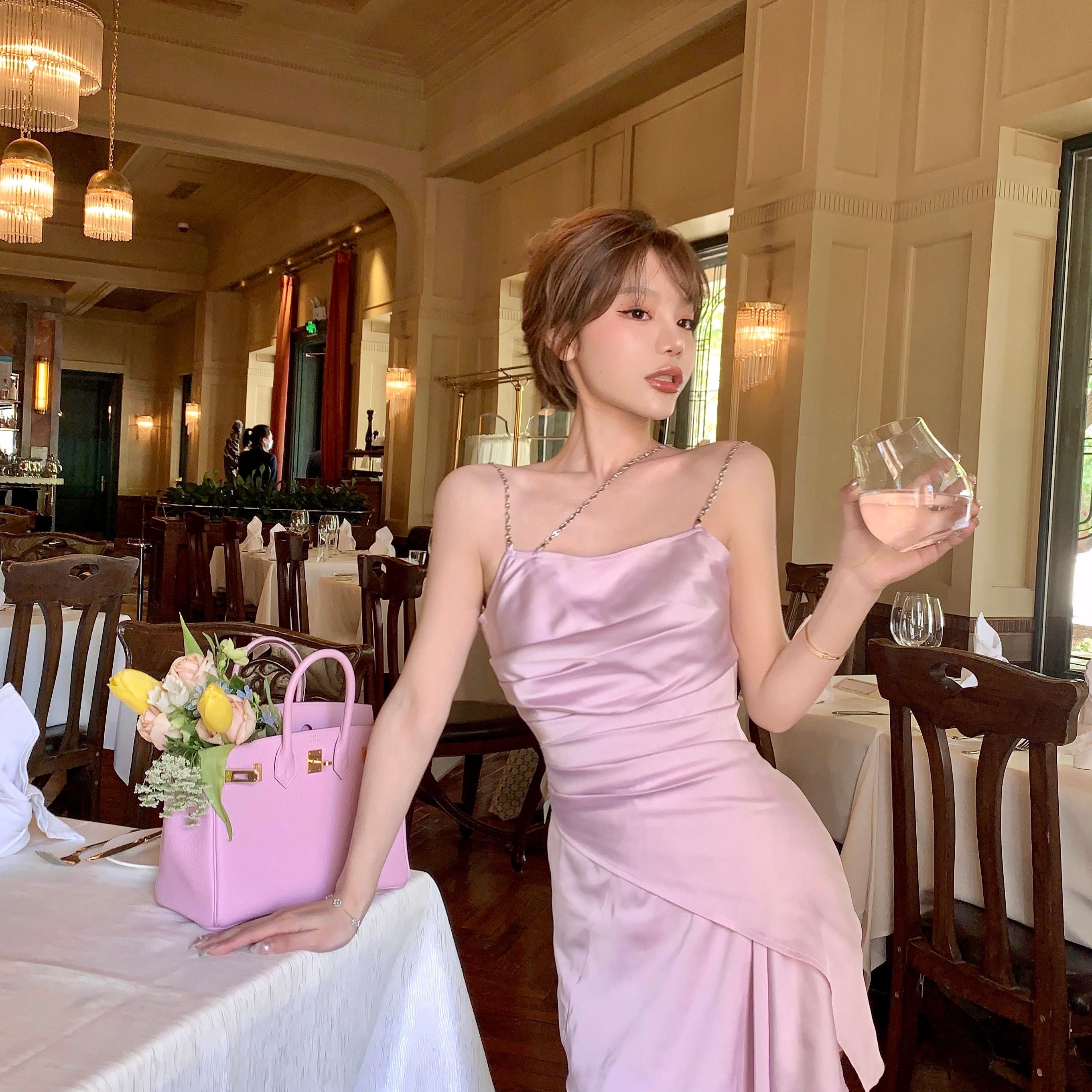 Get trendy with Lilac Aroma Satin Mini Dress -  available at Peiliee Shop. Grab yours for $89.90 today!