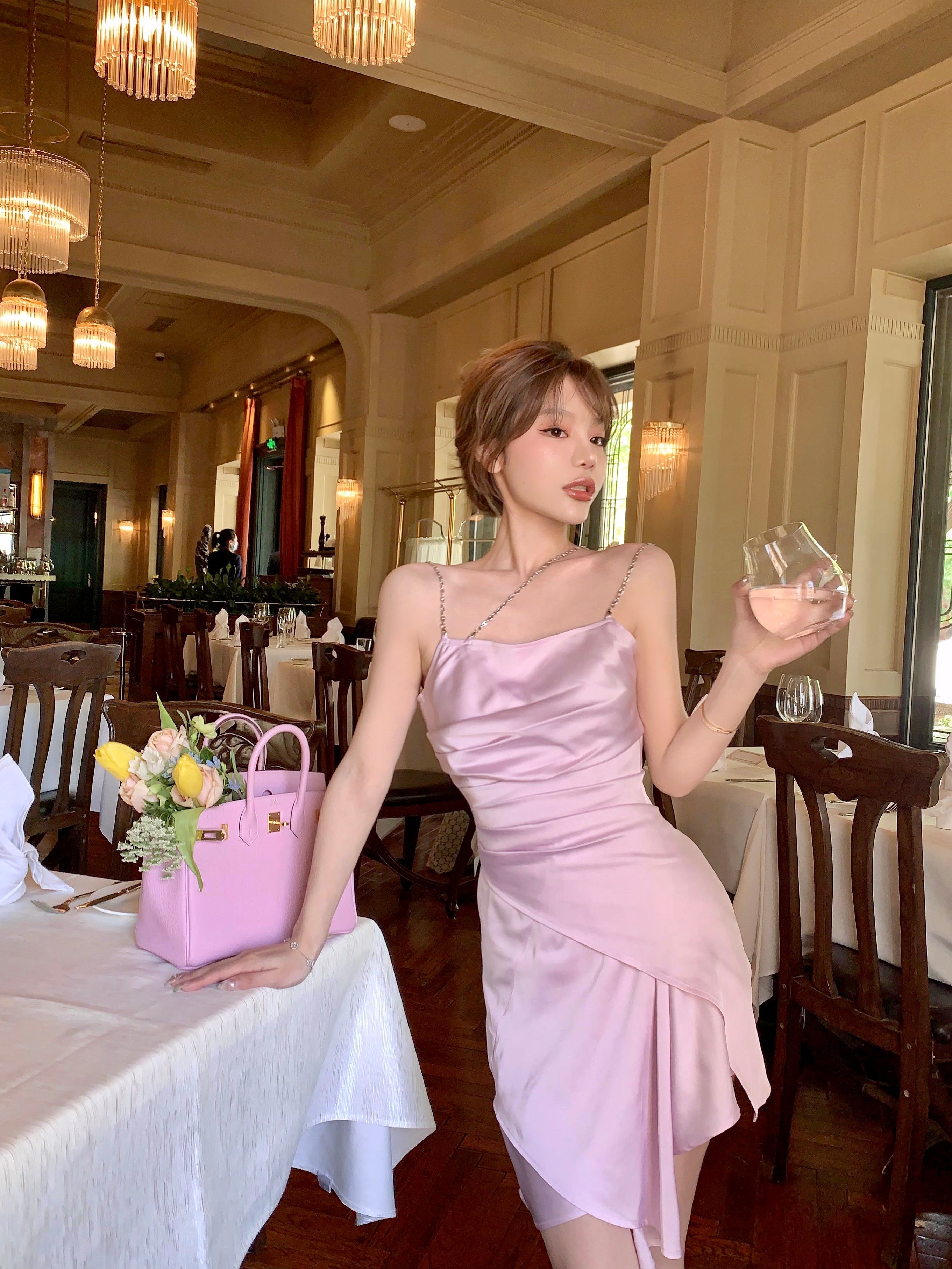 Get trendy with Lilac Aroma Satin Mini Dress -  available at Peiliee Shop. Grab yours for $89.90 today!