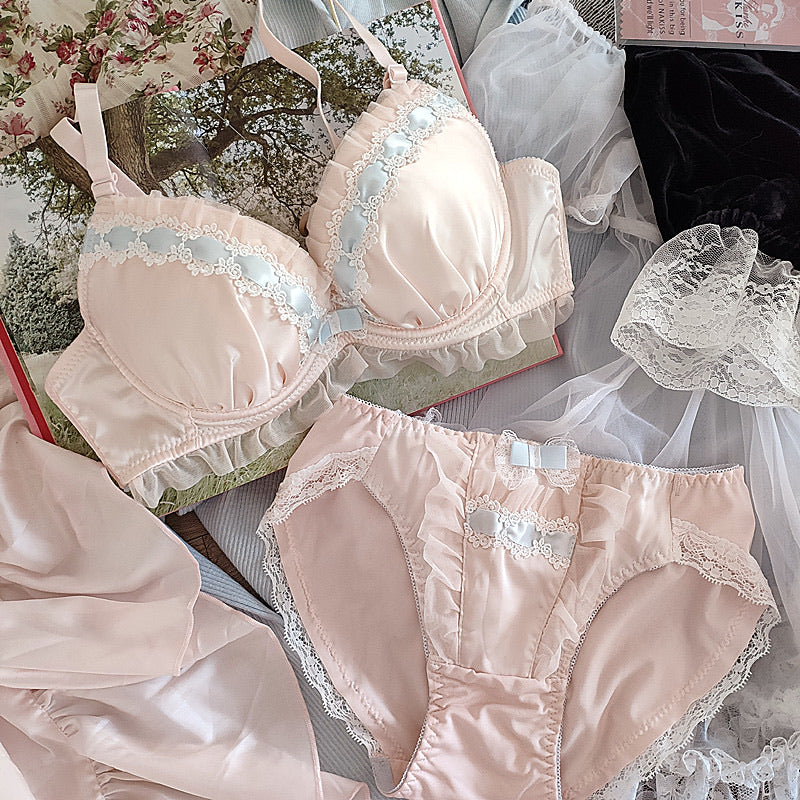 Bras Sets Japanese Cute Lace Satin Push Up Bra And Panty Underwear