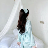 Get trendy with Angelic Mint Satin Lounge wear set -  available at Peiliee Shop. Grab yours for $15 today!
