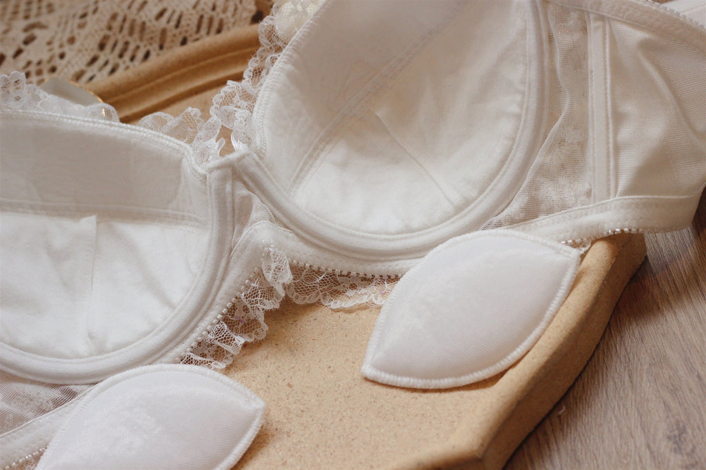 Get trendy with [Up to 100G] Snow Daisy Bra Set With Plus Sizes -  available at Peiliee Shop. Grab yours for $45 today!