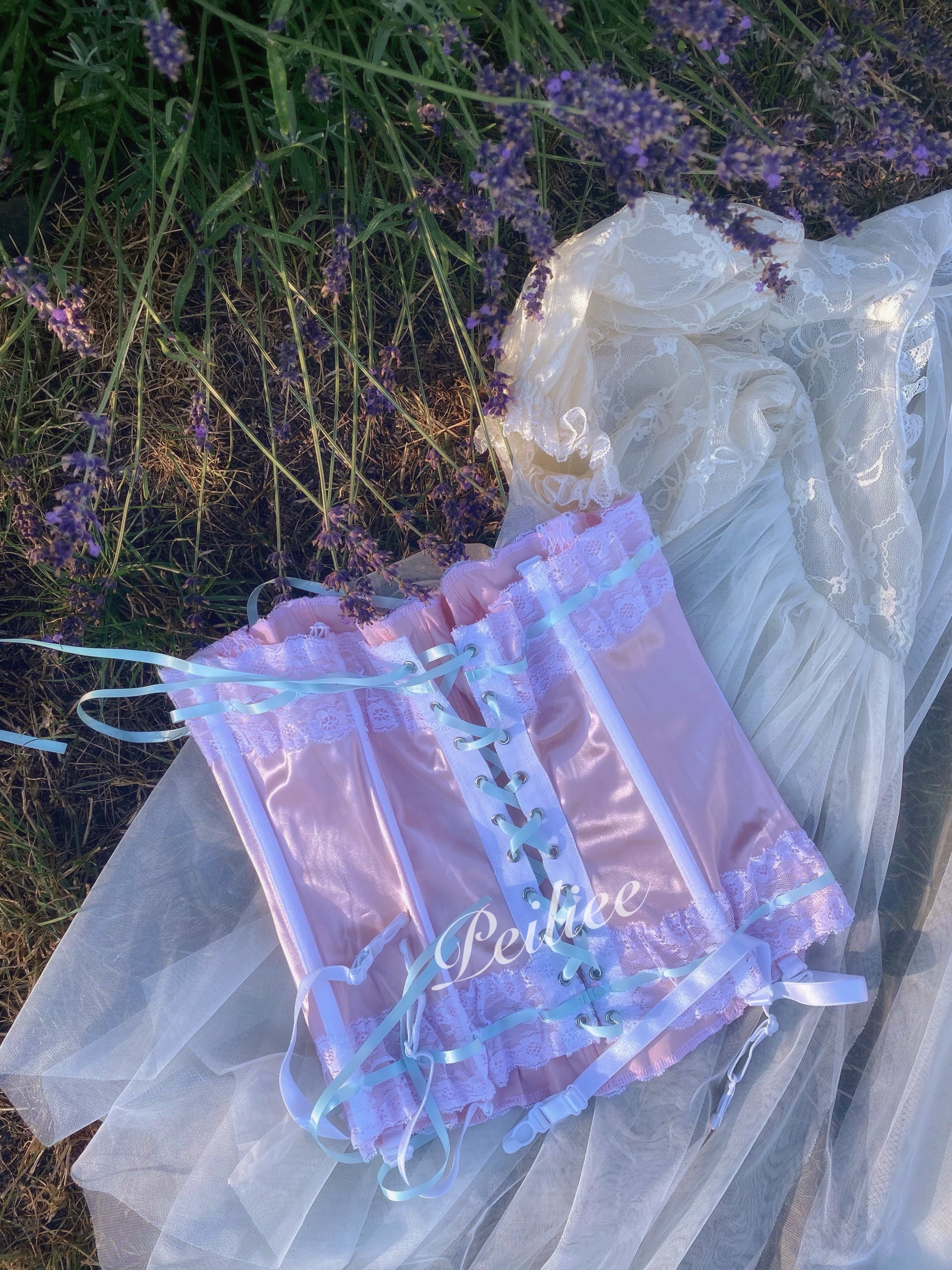 Get trendy with [Sweden] Lavender Dreams Handmade Satin Corset -  available at Peiliee Shop. Grab yours for $59.90 today!