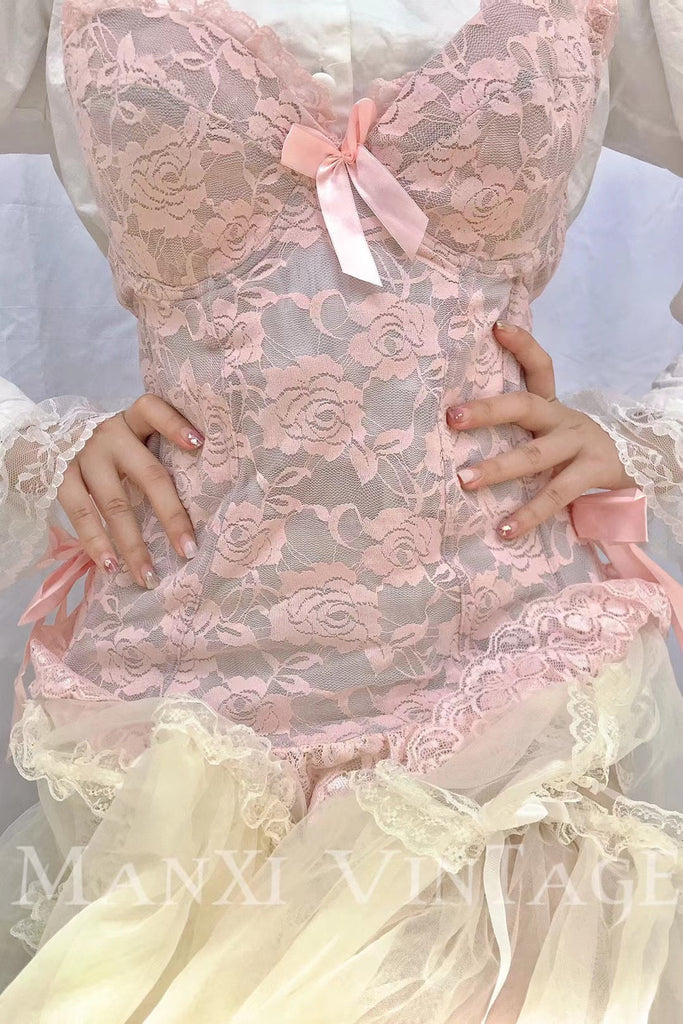 Get trendy with Cloudy Pink Lace Corset Top -  available at Peiliee Shop. Grab yours for $59.90 today!