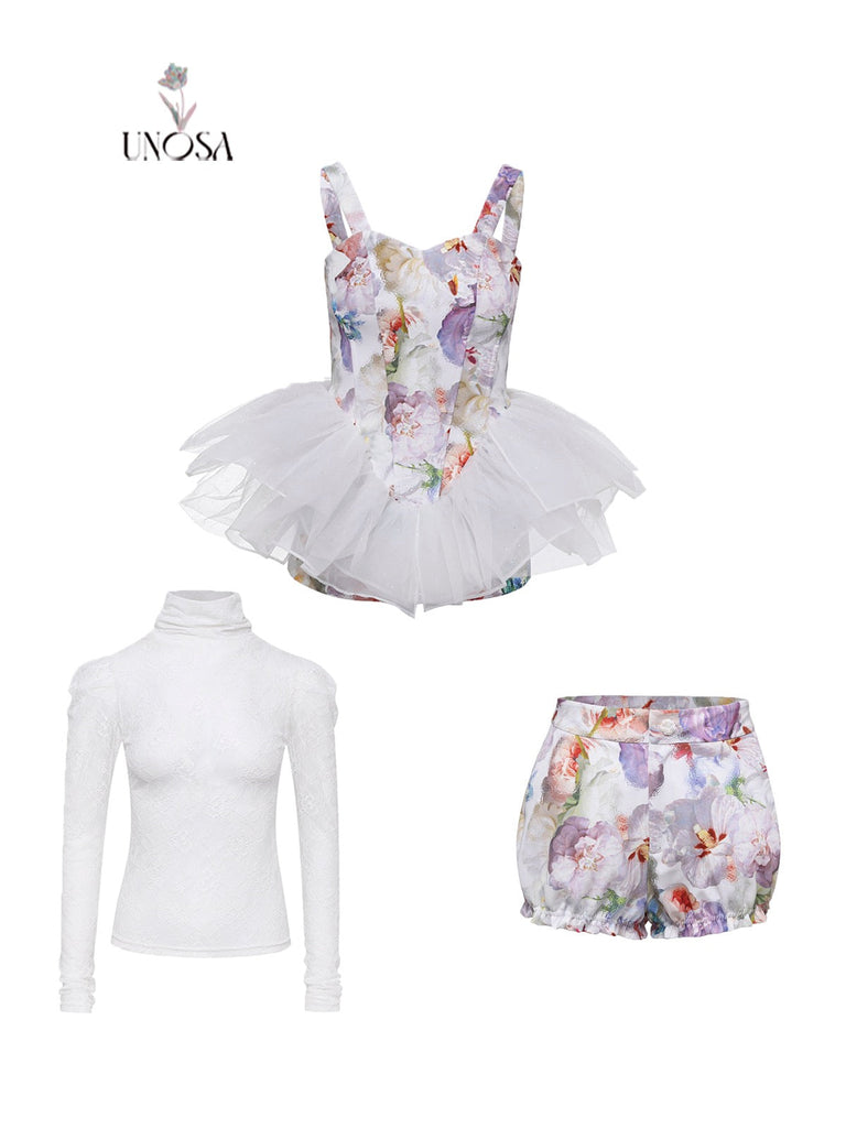 [UNOSA] Flowers In The Mist Floral Dress Set - Premium  from UNOSA - Just $28.00! Shop now at Peiliee Shop