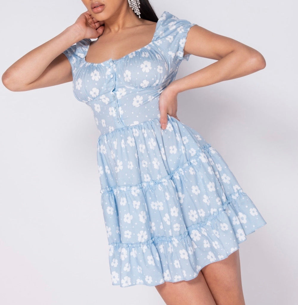 [From Sweden] Daisy Floral Frill Mini Dress - Premium  from Parision - Just $24.00! Shop now at Peiliee Shop