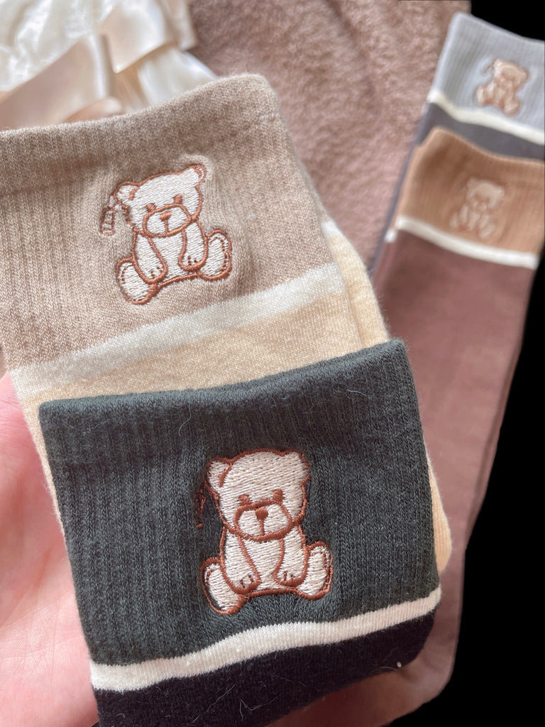 [Basic] Babydoll Teddy Bear Long Socks - Premium Socks from Basic - Just $9.50! Shop now at Peiliee Shop