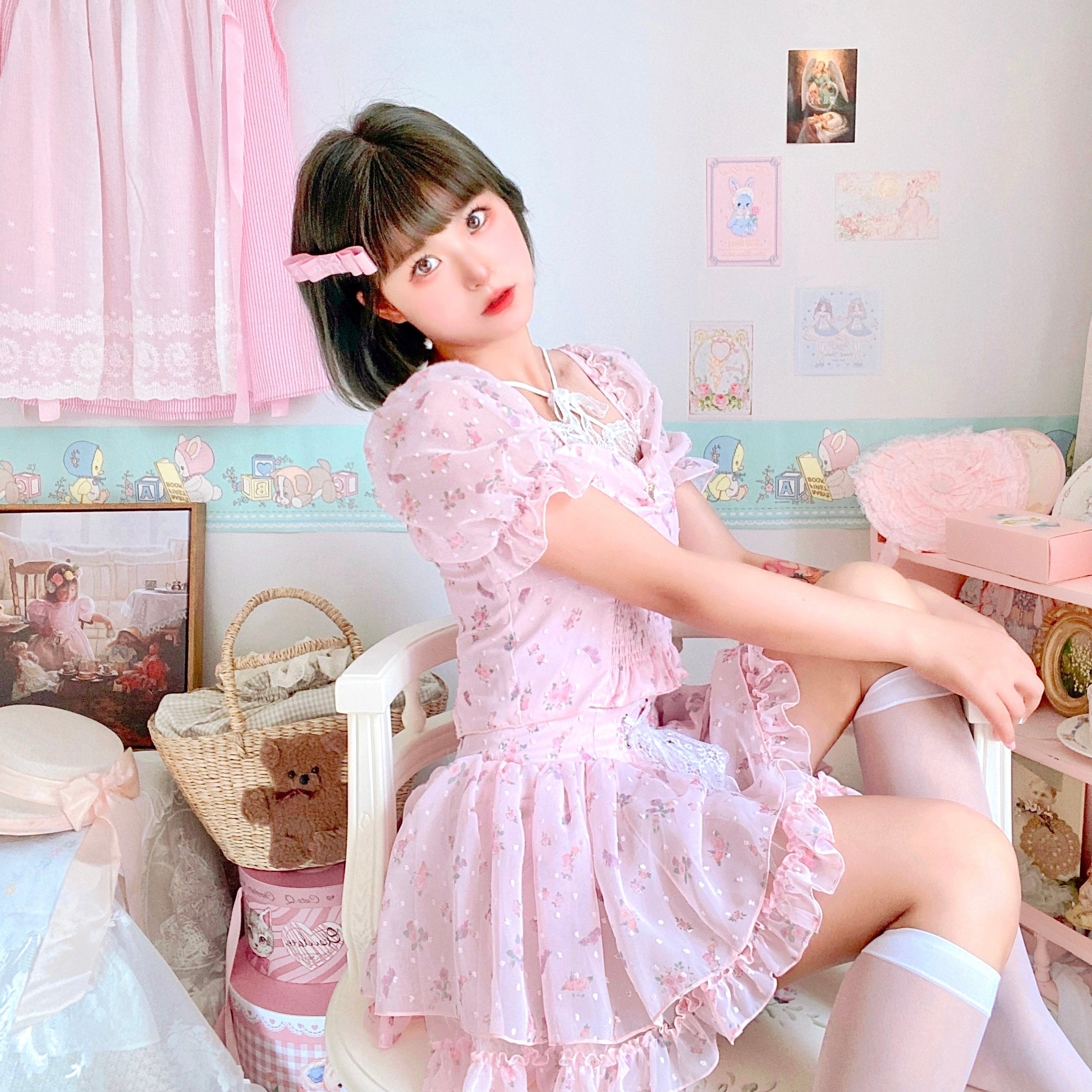 Get trendy with Soft Blossom Floral Chiffon Dress Set -  available at Peiliee Shop. Grab yours for $39.90 today!