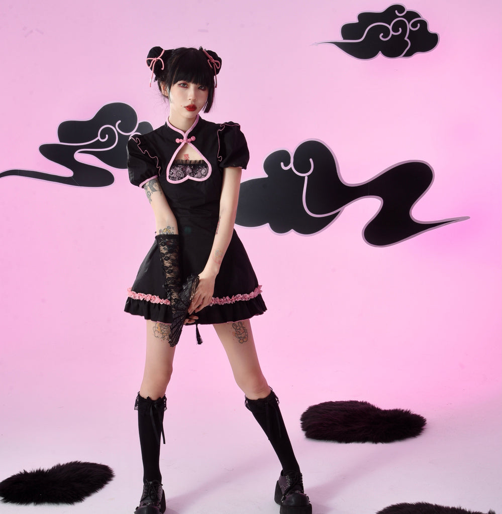 Get trendy with [Evil Tooth] Chinese Sweetheart Goth Princess Qipao Style Dress - Dresses available at Peiliee Shop. Grab yours for $59.90 today!