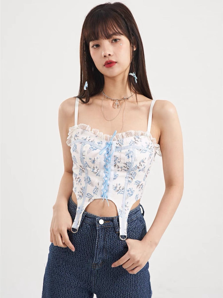 Get trendy with Floral Sea Corset Top (Brand Mummy Cat) - Crop Top available at Peiliee Shop. Grab yours for $29.90 today!