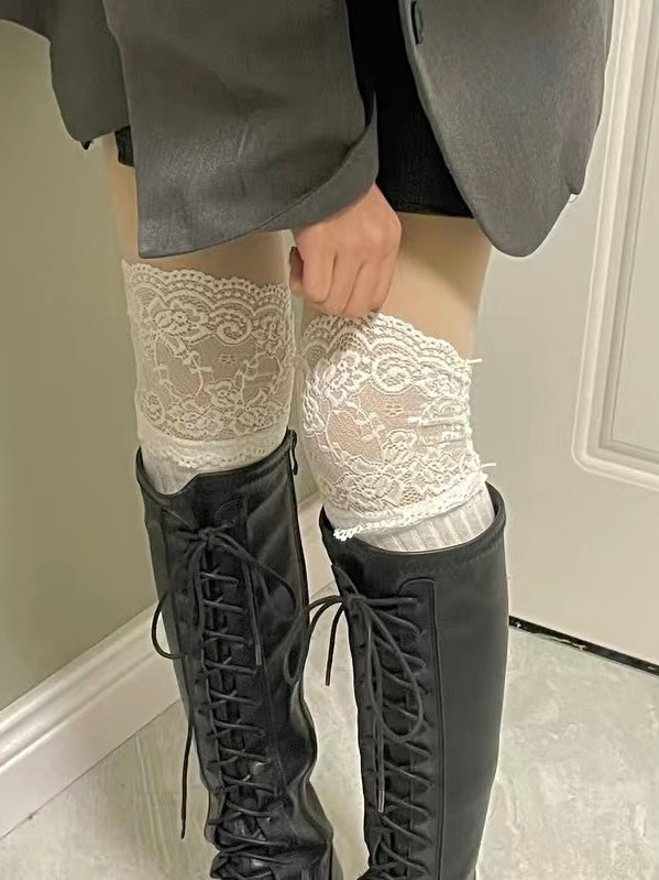 Get trendy with [Basic] Angelic Cloud Lace Cotton Over-knee socks - Stocking available at Peiliee Shop. Grab yours for $7.90 today!