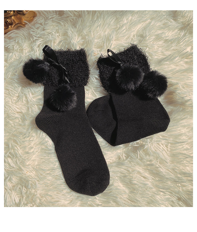 Get trendy with [3 pairs set] Neutral Christmas Faux Fur Pom Pom Socks -  available at Peiliee Shop. Grab yours for $19.90 today!