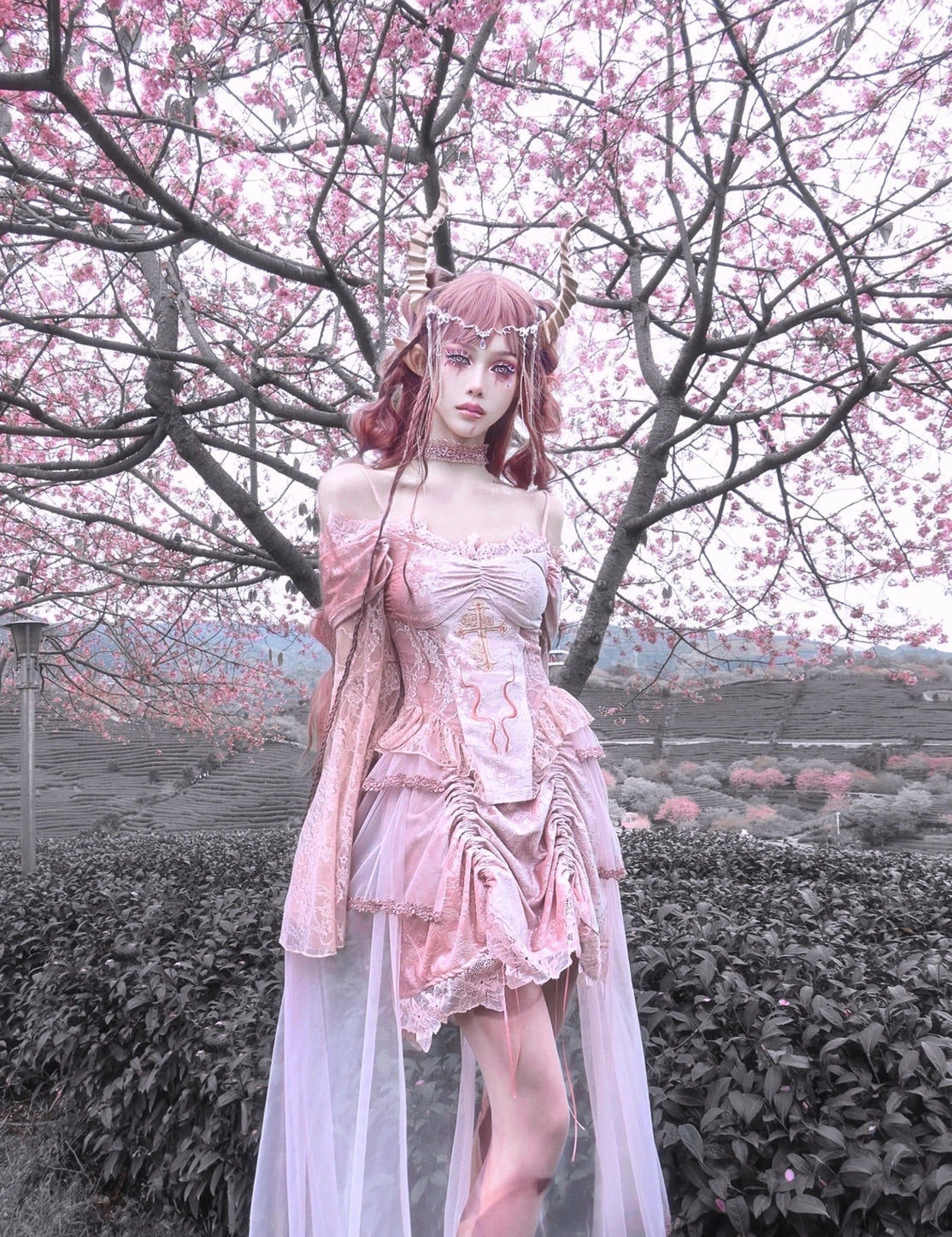 Get trendy with Sakura Dream Velvet Corset Top With Sleeves - Shirts & Tops available at Peiliee Shop. Grab yours for $55 today!