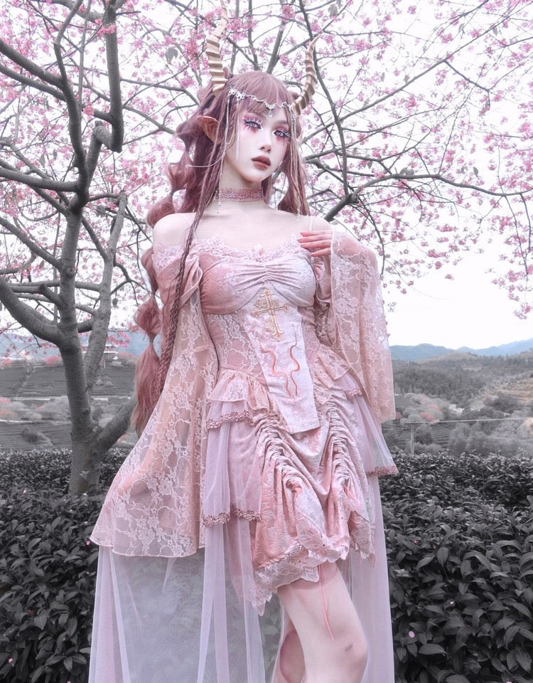 Get trendy with Sakura Dream Velvet Corset Top With Sleeves - Shirts & Tops available at Peiliee Shop. Grab yours for $55 today!