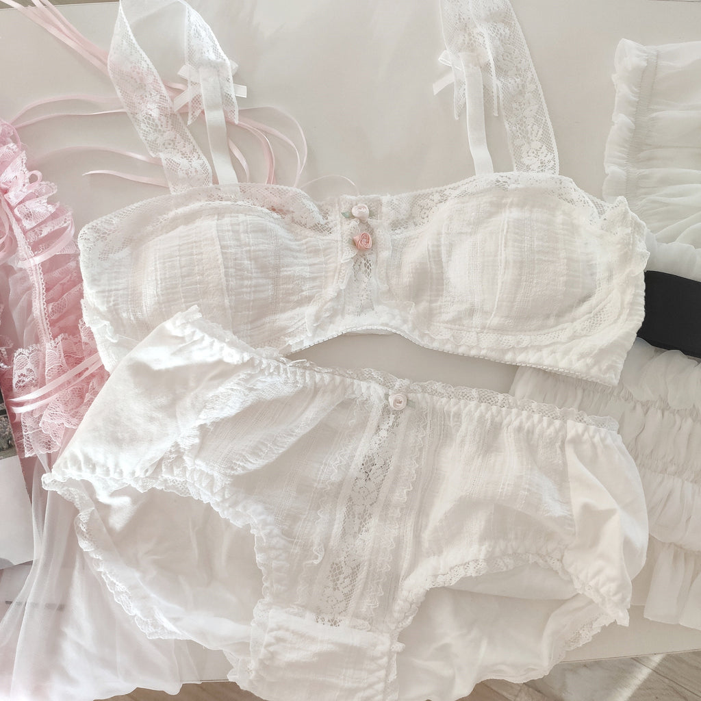 Get trendy with 80s Vintage Babydoll Snow Lace Cotton Bralette Set -  available at Peiliee Shop. Grab yours for $29.90 today!
